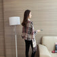 Autumn and Winter Knitted Bat Shirt Fashion Plaid Loose Cardigan Long Sleeve Sweater Women