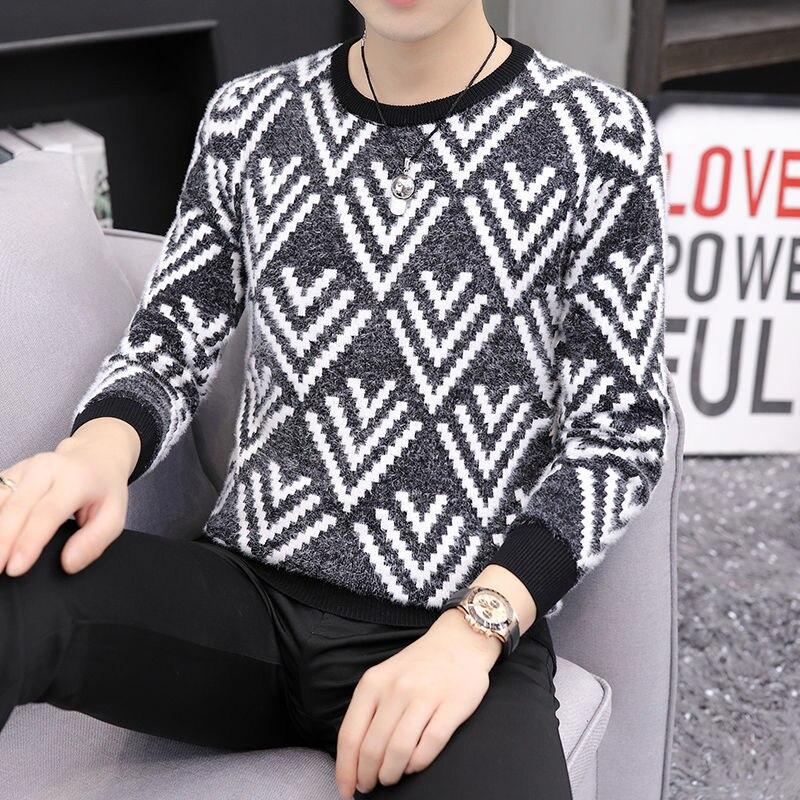 Autumn and Winter Semi High Neck Sweater Men's Korean Imitation Mink Sweater Thickened Youth Bottoming Shirt
