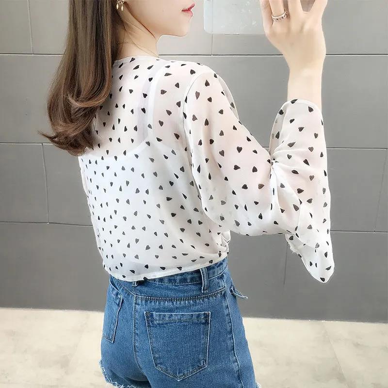 1 PCS Beach Sun Cardigan Chiffon Women Sun Protection Summer Short Solid Color Thin Shawl Heart-shaped Print