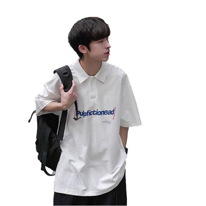 Summer Men's  Shirt Short-sleeved Men's Lapel Trend Couple Small Fresh Loose Handsome Student Half-sleeved T-shirt