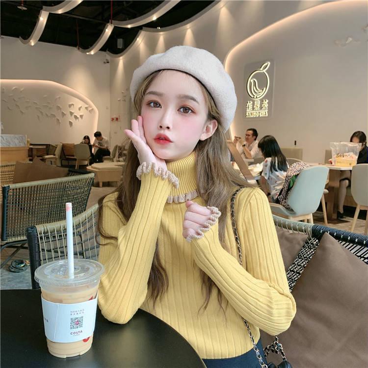 Pofulove color-blocking turtleneck women's autumn and winter wear thick warm long-sleeved sweaters