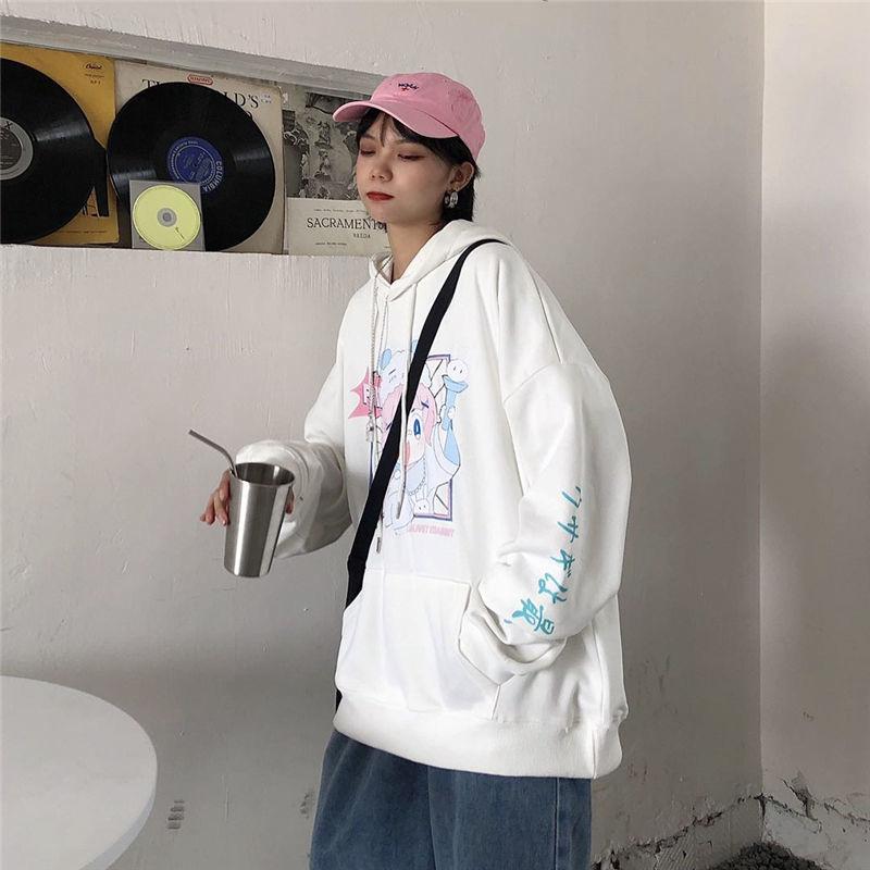Japan Anime Sweatshirts Women White Hooded Tops Fashion Pullovers Hoodies Fall Winter Thick Fleece Harajuku Hoodies Ladies Casual Clothes Clothes