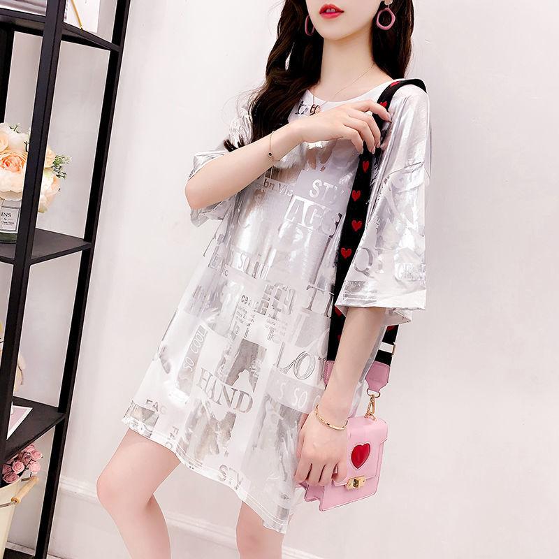 Women Dress Girl Loose O-Neck Short Sleeve Casual Long T-shirt Dress Big Loose Home Comfort