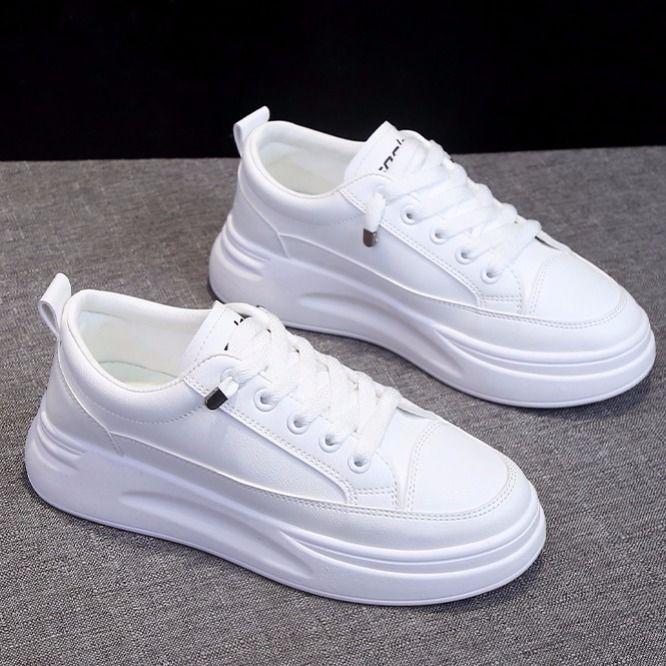 PU Leather Casual Shoes Women Sneakers 2020 Spring Light White Sneakers Platform Med Heel Ladies Shoe Comfortable 35-40