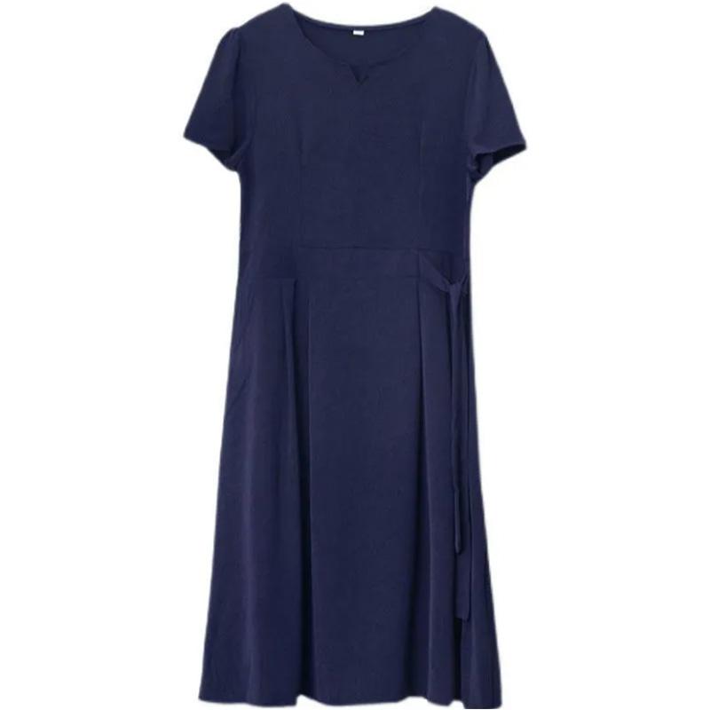 Middle-aged Female Mother Cotton Skirt Summer Dress Short-sleeved Temperament Dress Casual Breathable Perspiration