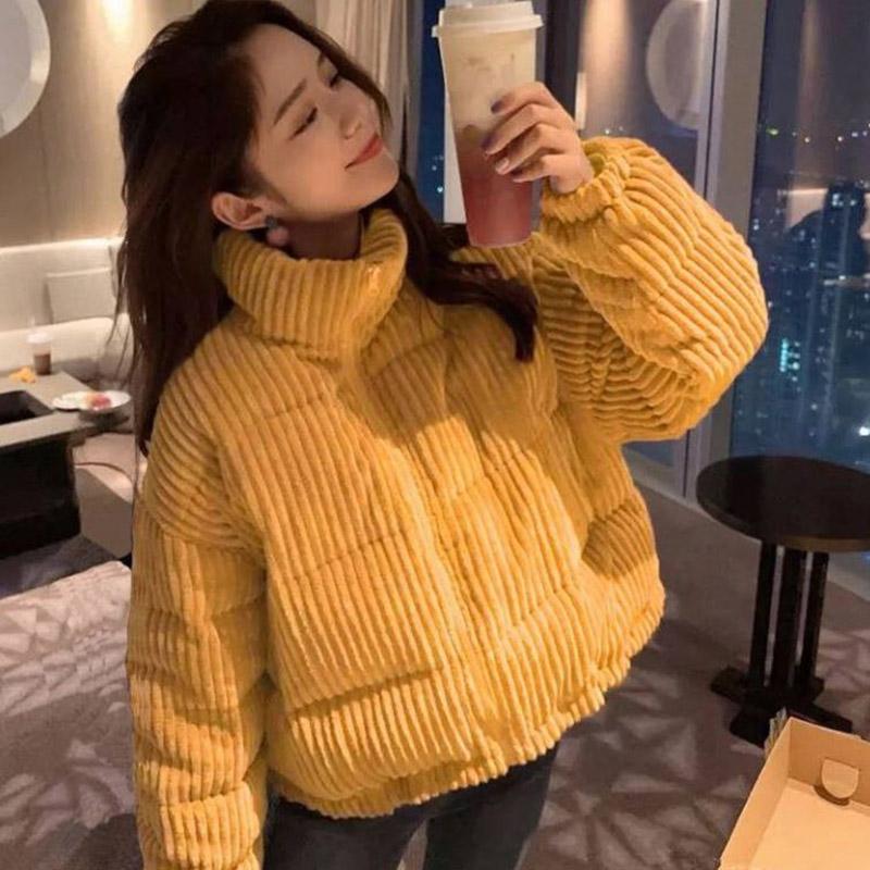 Winter Down Coat Korean Fashion Short Corduroy Coat Thick Loose Plus Size Down Jacket