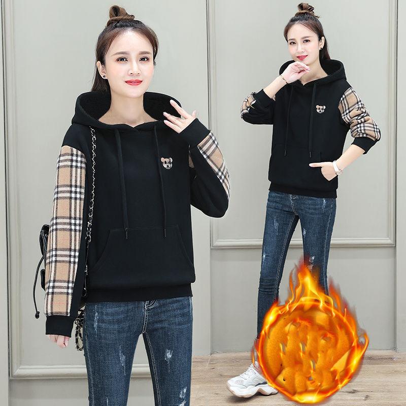 Plus Velvet Padded Hooded Sweater Women 2021 New Autumn and Winter Korean Version Loose Large Size Blouse Winter Jacket Women