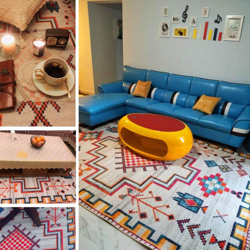 Retro Carpet 100*160cm Nordic Ethnic Style Living Room Coffee Table Blanket Household Persian Carpet Full Bedroom Bedside Carpet