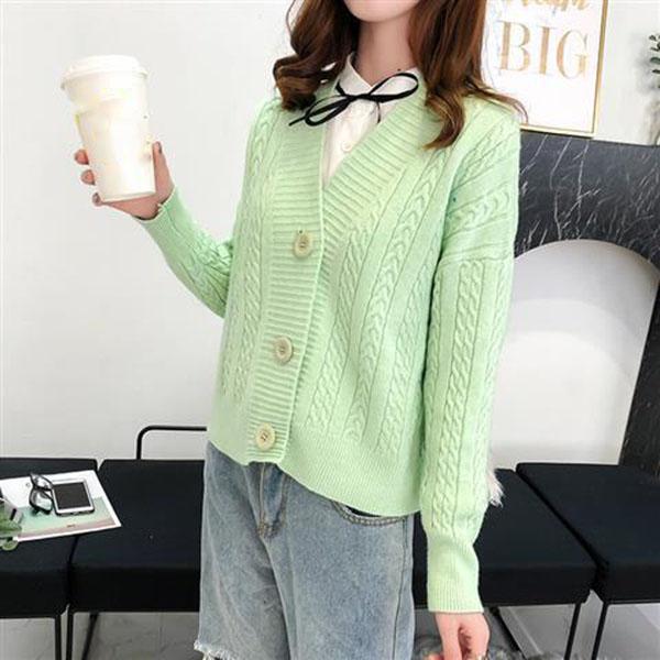 Spring and Autumn Knitted Cardigan Sweater College Style Short Loose Top Fashion Simple Female Jacket