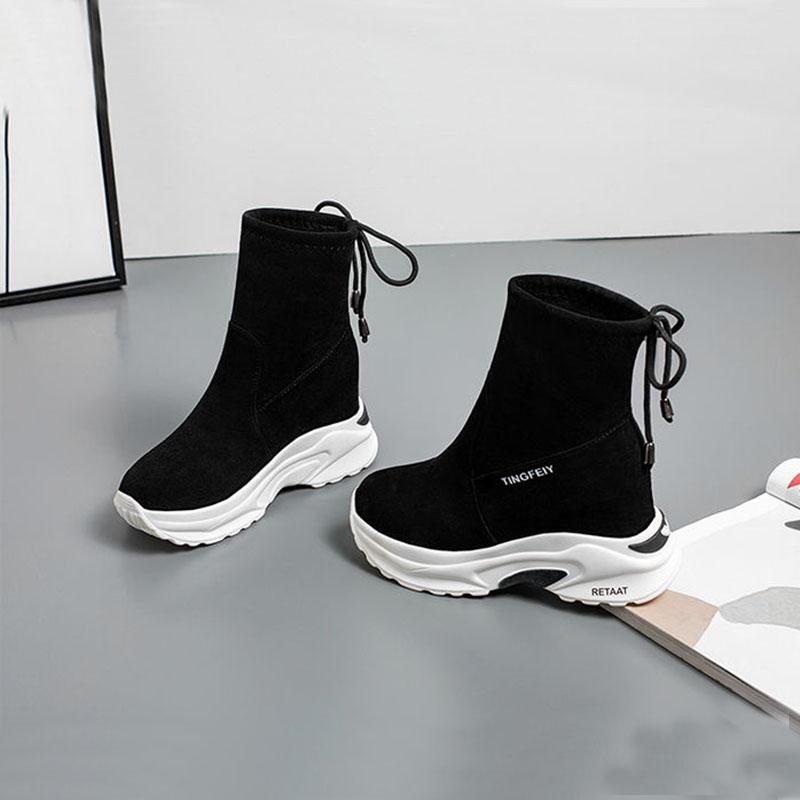 Elastic Short Boots Martin Boots Women's High Invisibility Increased Women's Shoes Thick-soled Fashion All-match Single Boots Martin Boots