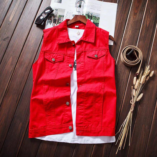 Summer Men's Cowboy Vest Sleeveless Jacket Youth Casual Korean Slim Waistcoat
