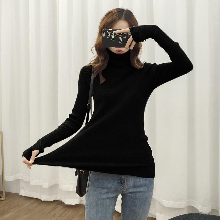 Pofulove Turtleneck pullover sweater long sleeves women's bottoming winter slim sweater jumpers