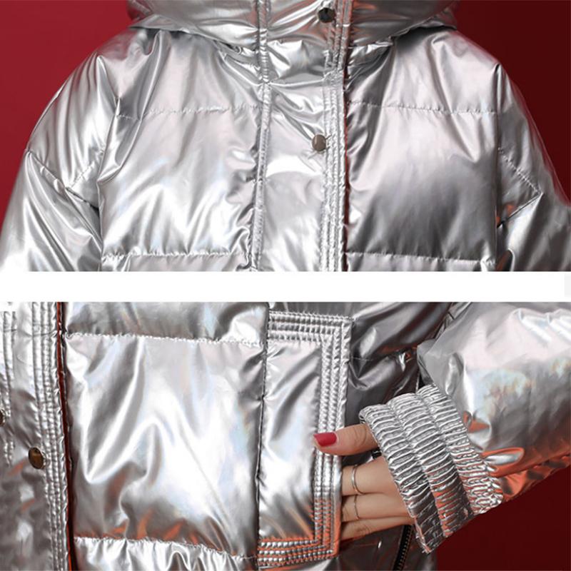 Women's Bright Print Short Down Jacket Winter Korean Loose Quilted Jacket Casual Stand-up Collar Hooded Down Jacket Quilted Jacket