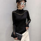 Half Turtleneck Pullover Sweater Women's Sheer Long Sleeve Knit Sweater Skinny Stretch Bottoming Shirt