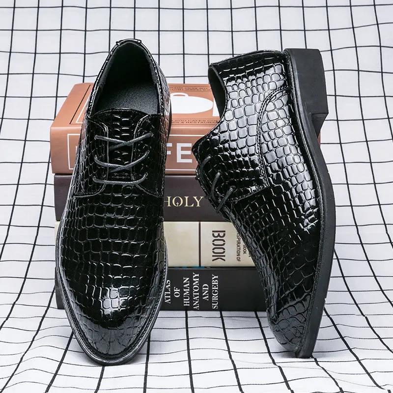 Men's Shoes Alligator British Pointed Men's High Heeled Shoes Personality Heightening Shoes Hair Stylist European Men's Shoes
