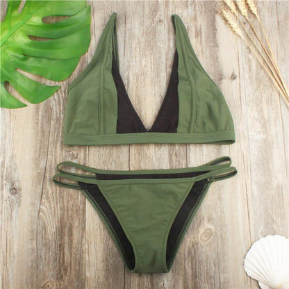 WTEMPO Brand Fashion Army Green Mesh Swimsuit High Quality Bikini Solid Color Sexy Style