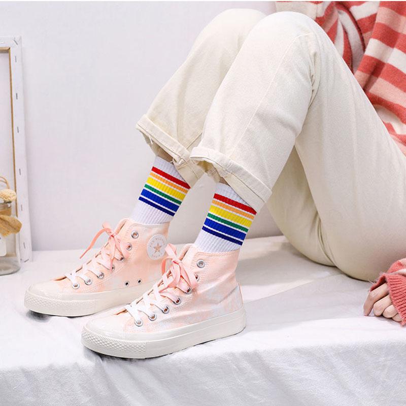Gradient Color Lace-up Canvas Shoes Female Students Korean Style High-top Shoes Female Tie-dye Shoes