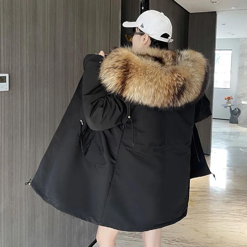 Winter Pie Overcoming Faux Fur Liner Mid-length Women's Parka Coat Plus Velvet Thick Warm Down Jacket