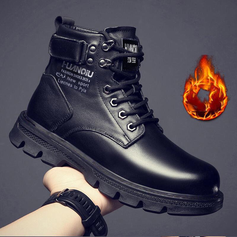 Autumn and Winter Plus Velvet Korean Version of The British Martin Boots Men's Leather Boots