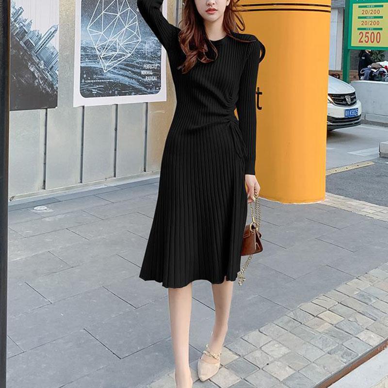 Mid-length Casual Sweater In Autumn and Winter with Slim Thick Dress Over The Knee Knit Women's Bottoming Shirt