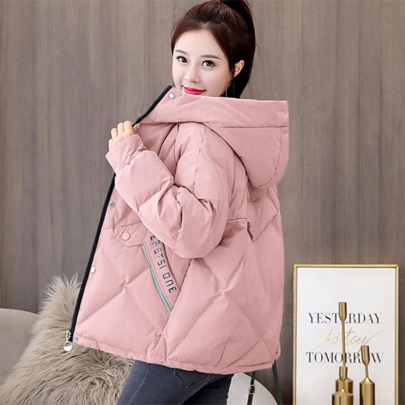 Women's Mid-length Down Jacket Winter Korean Loose Cotton Clothes Casual Hooded Padded Jacket
