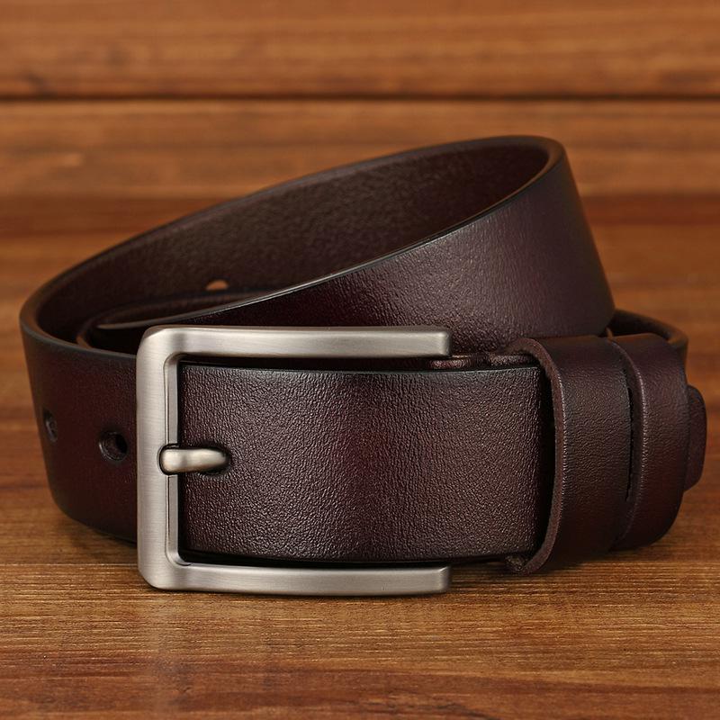 Leather Pin Buckle Belt Men's Metal Pin Buckle Waist Belt Genuine Leather Waistband