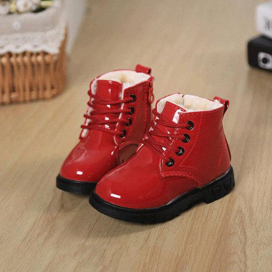 Children's Martin Boots Baby Winter Autumn Thick Plush Boots British Style Children Solid Color Casual Short Snow Boots