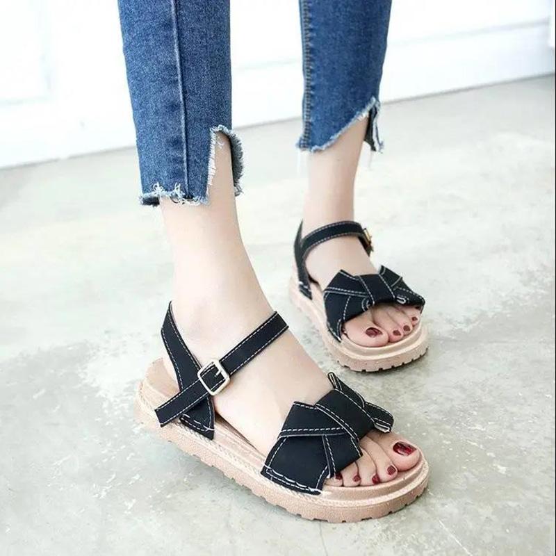 Roman Sandals Female Students Summer Wild Korean Version of The Word Buckle Flat Female Sandals Platform Platform Shoes