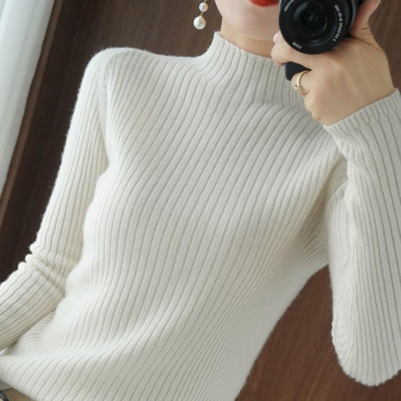 Autumn Winter Turtleneck Sweater Women's Slim Pullover Solid Color Bottoming Shirt Long Sleeves Short Knit Sweater Warm Jumper Women Casual Basic Tops