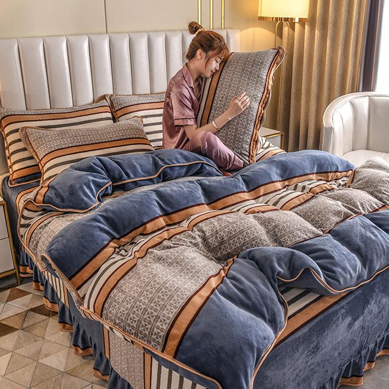 Coral Fleece Four-piece Plus Fleece Thick Quilt Cover Sheet Winter Plush Double-sided Fleece Cartoon Bedding