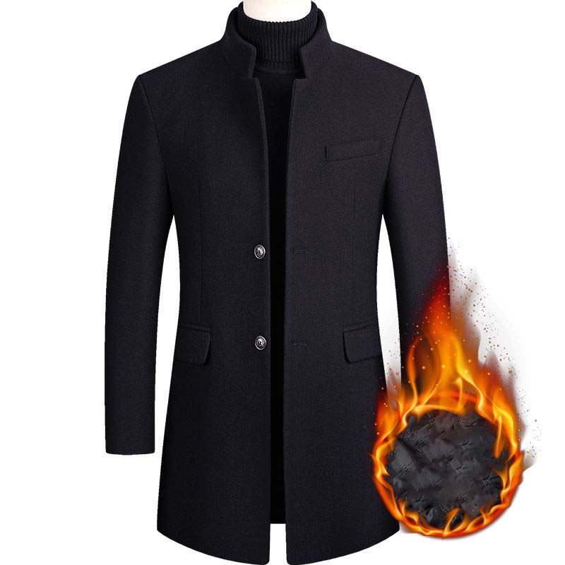 Men's Autumn and Winter Jacket 2021 New Plus Velvet Thick Wool Coat Mid-length Warm Casual Windbreaker
