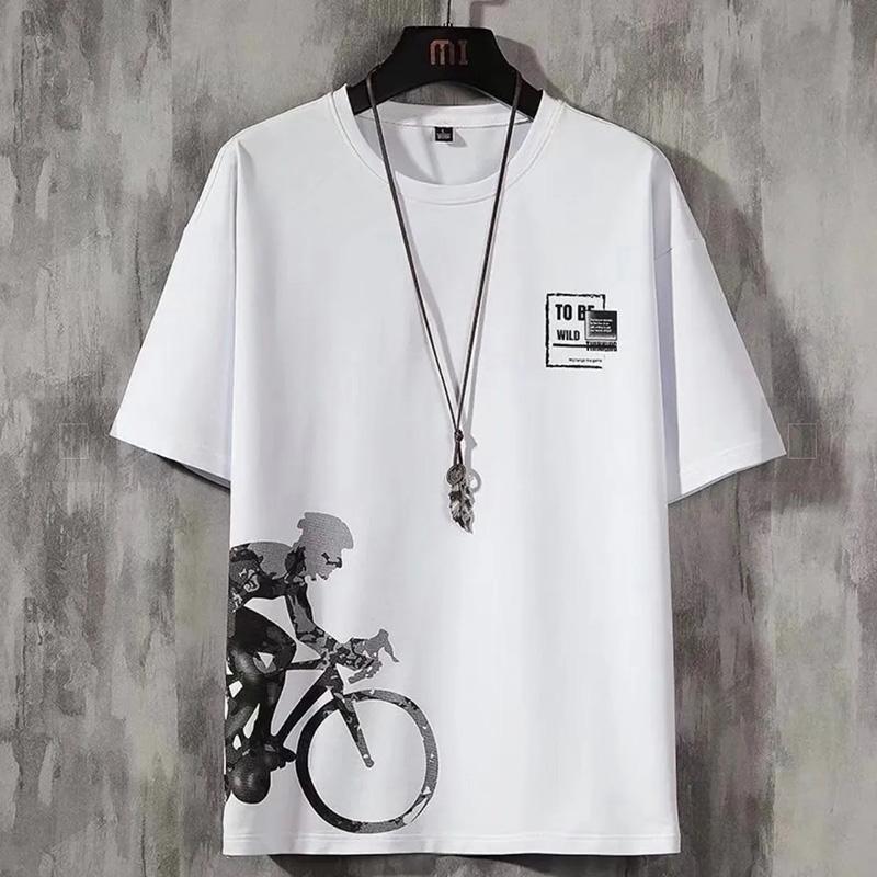 Short-sleeved T-shirt Men's Spring and Summer Men's Ice Silk Print Thin Loose Summer Short-sleeved T-shirt