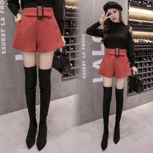 Women Wool Shorts High Waist Wide Leg Shorts Ladies Elegant Woolen Shorts Autumn Winter Bottoms
