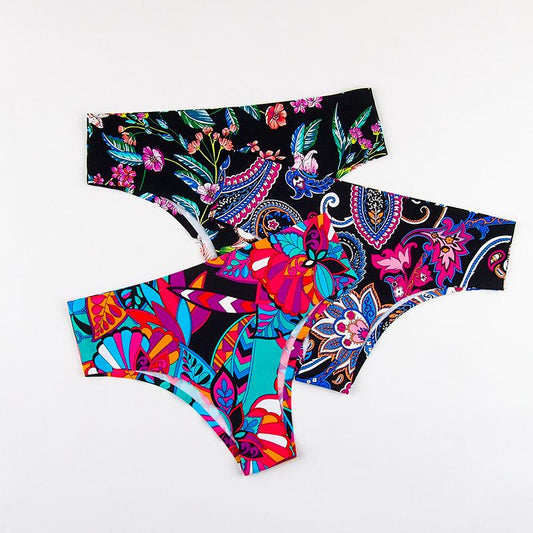 10Pcs/Set Women's Seamless Panties Plus Size Printing Thongs Leopard Print Sports Fitness Ice Silk T-pants