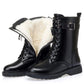 Genuine Leather Wool Fur Boots 35-43 Women Winter Shoes Black Ankle Booties Warm Platform Chunky Boots Fashion Flats