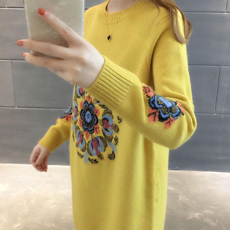 Autumn and Winter Mid-length Coat Loose Casual Thick Top Long Sleeve Knitted Sweater for Women