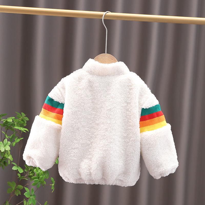 Boys and girls jackets autumn and winter clothes plus velvet padded lamb wool children's cotton-padded clothes children's rainbow tops