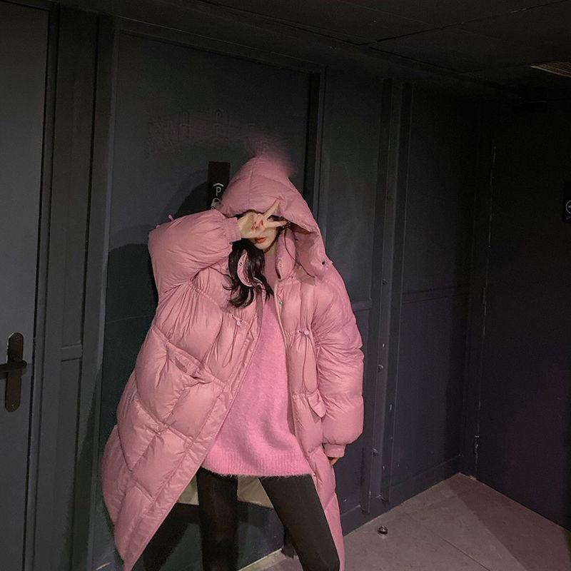 Long Down Jacket Women's Loose and Thick Bread Coat Knee-length Duck Down Jacket