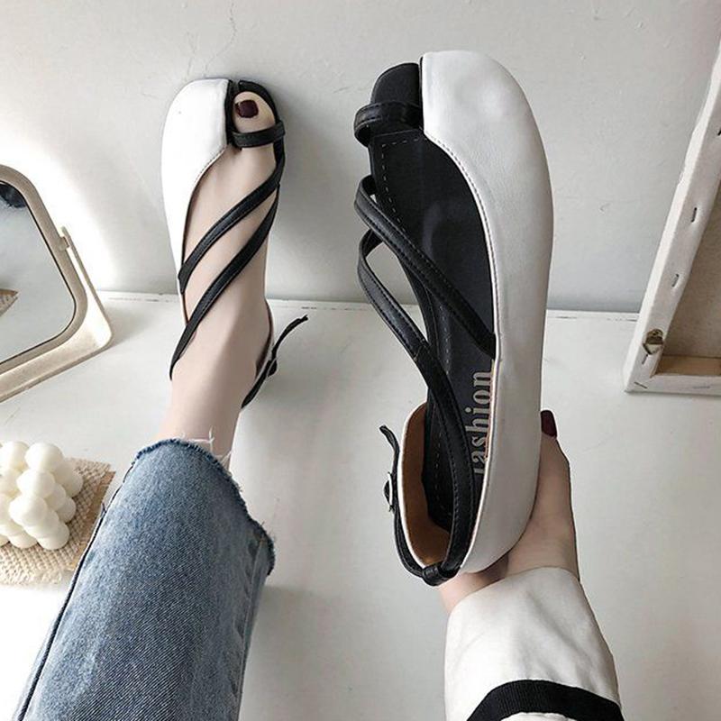 European and American Retro Roman Street Shooting Synchronized Flip-flops Split-toe Shoes Thin Straps Contrast Sandals Flat Shoes Women's Shoes
