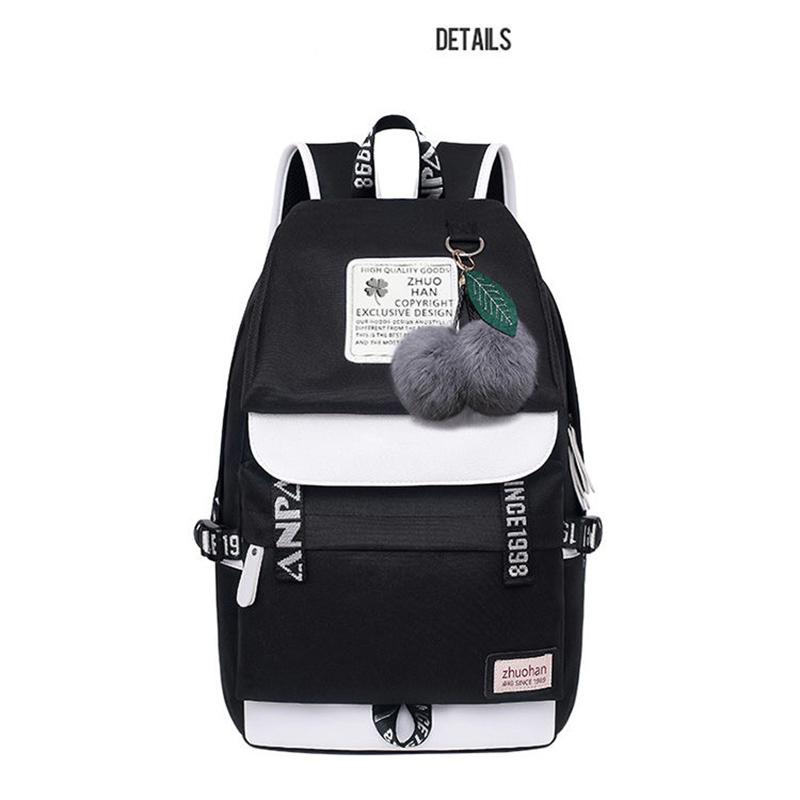 Junior High School Students Black Simple Backpack Female Net Red Schoolbag Large Capacity Korean Campus Student Backpack
