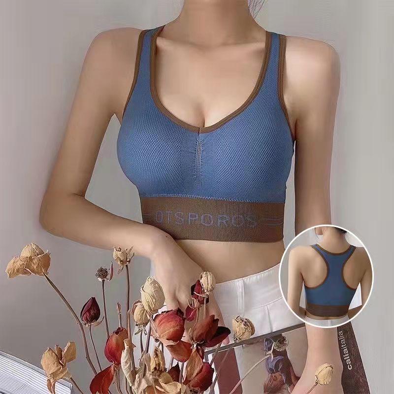 Women's Fitness Bra with Removable Pad Sports Underwear Tube Top Yoga Vestrunning Camisole Gathering No Steel Ring Shockproof Student Bra
