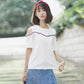Women's Off-shoulder Tops Short-sleeved T-shirts Women's Loose Casual and Versatile Sweet Wind Round Neck Off-shoulder Tops