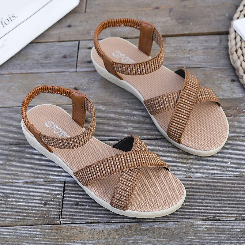 Summer Non-slip Wear-resistant Beef Tendon Bottom Elastic Roman Flat Bottom Student Fashion Korean Style Sandals Women
