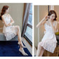 Fashion Summer Sexy V-neck Multi-layer Strap Dress Ruffled Lace Dress Backless Vacation Beach Dress