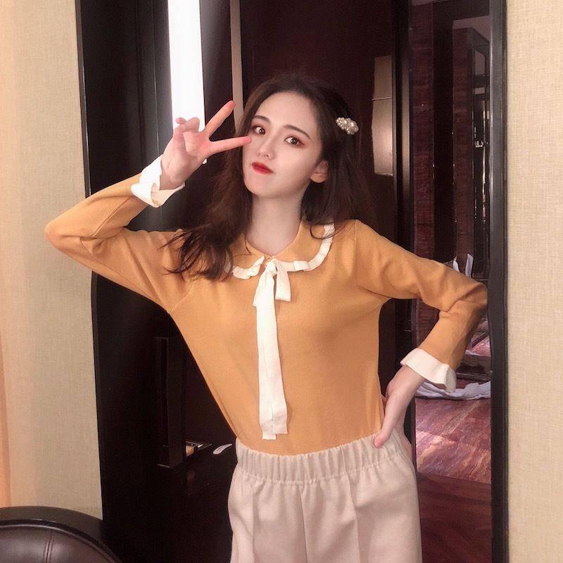 Knitwear Autumn and Winter New Female Foreign Body Slim Slimming Wooden Ear Long-sleeved Shirt