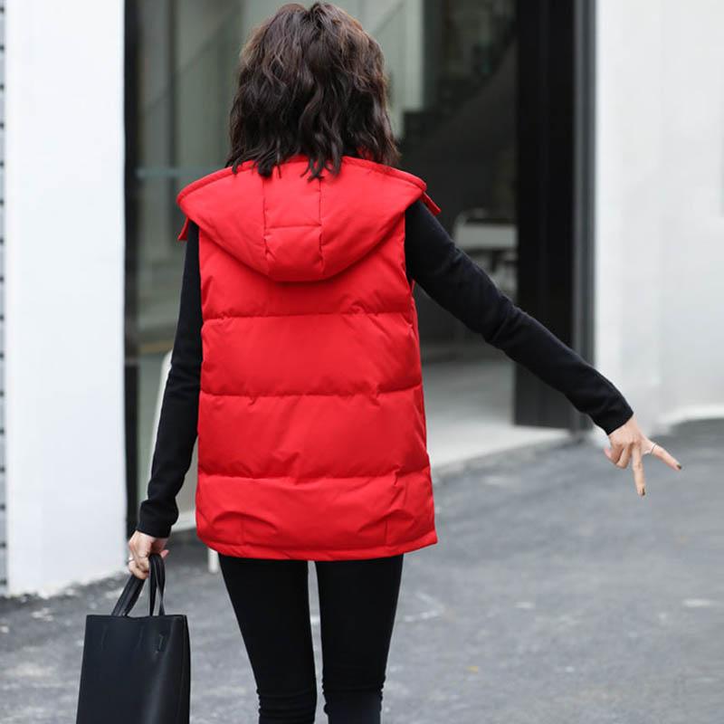 Open and Detachable Hat Down Cotton Vest Women Autumn and Winter Short Waistcoat Cotton Vest Jacket