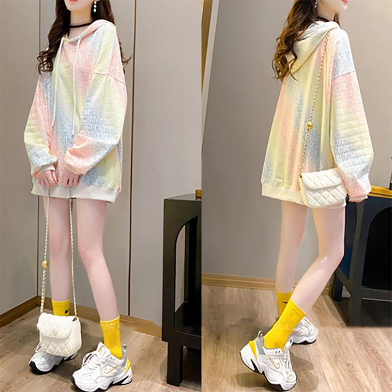 Korean Version of Loose Hooded Autumn Fashion Gradual Color Female Sweater Casual Loose Women's Top