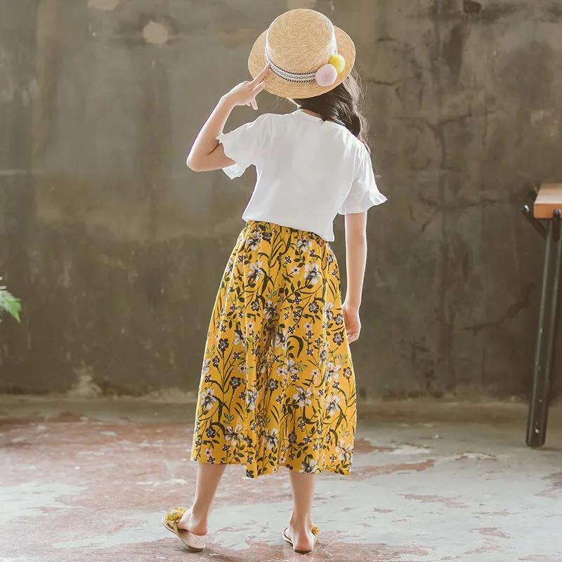 Girls Summer Dress Girls Skirt Pants Suit Medium and Large Children's Short-sleeved Wide-leg Pants Casual Two-piece Suit
