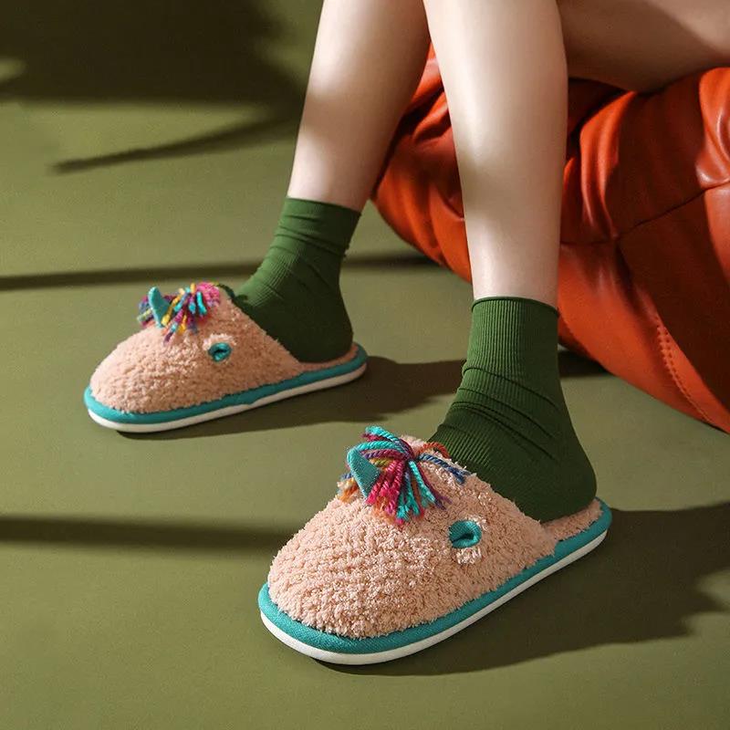 Autumn and Winter Tassel Cotton Slippers Casual Warm Flat Shoes Indoor Non-slip Cotton Shoes Soft Shoes