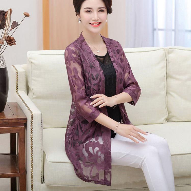 XL-5XL Spring and Summer Sunscreen Lace Cardigan Mesh Shawl Women's Air-conditioned Shirt Plus Size Loose All-match Coat